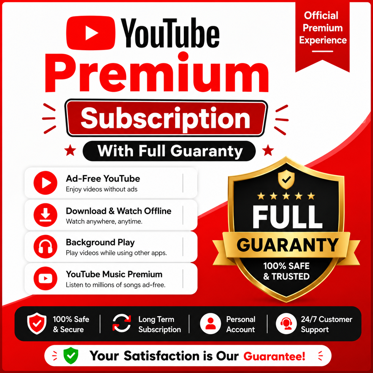 Youtube Premium Subscription With Full Guaranty